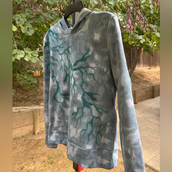 Fabric Spray Paint Design Apparel | "Teal Thunder" Blue Green Tie Dye Hoodie - Picture 4 of 7